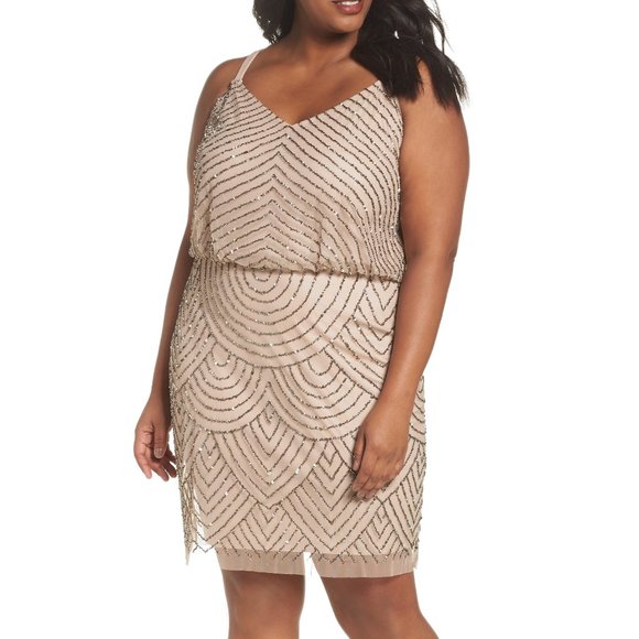 NEW Adrianna Papell Sequin Blouson‎ Dress Taupe 20W - Picture 9 of 16